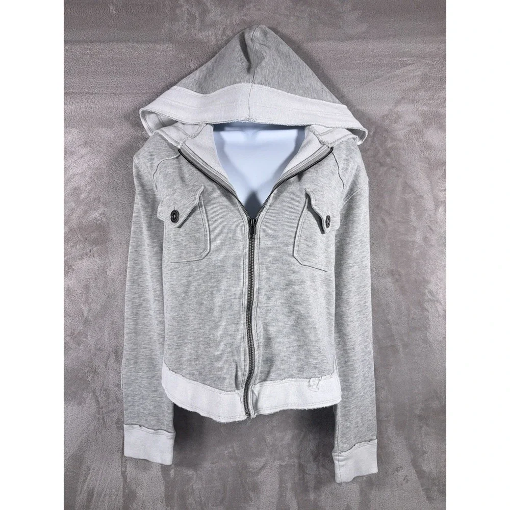 Free People Sydney Zip Hoodie Womens XS Gray Full Zip Hooded Sweatshirt Casual